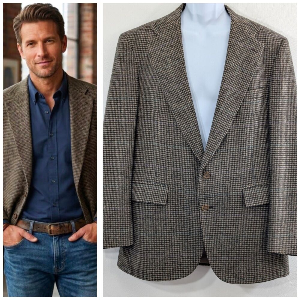 Vintage Izod 41R Houndstooth Blazer 100% Wool Made In USA